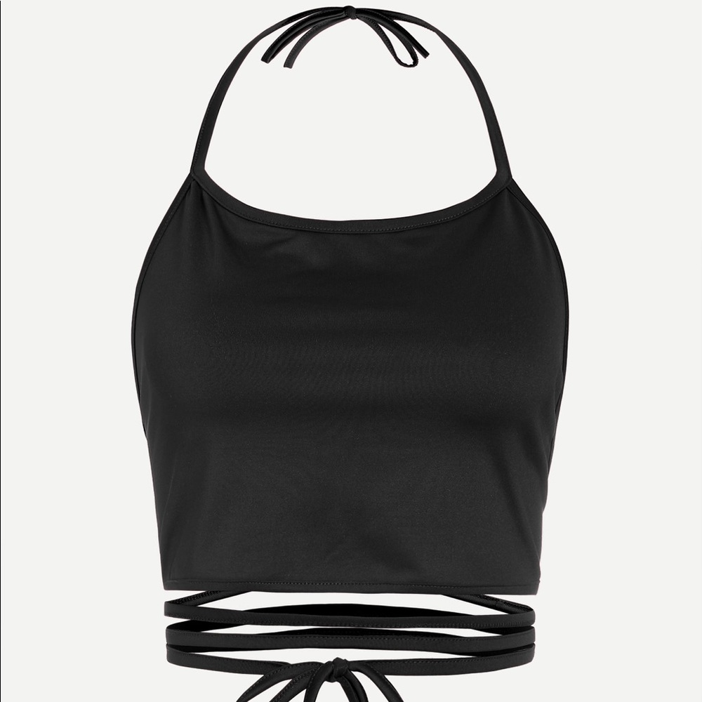 Black Lace Up Halter Top